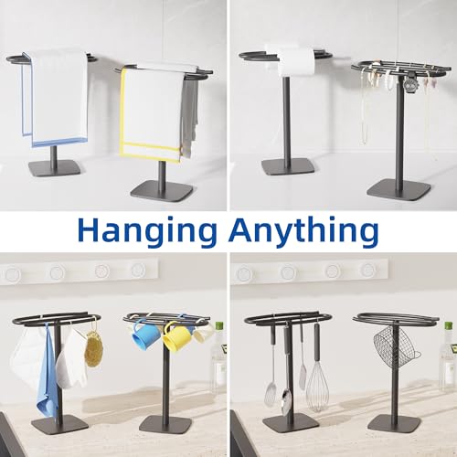 RUACQ Hand Towel Holder for Bathroom,12 inch S-Shape Towel Holder Stand, Stainless Steel and Aluminium Standing Towel Rack for Kitchen Vanity Countertop (Matte Black) - color: Black