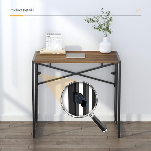 Lutown-Teen Folding Computer Desk 32 inch Writing Gaming Computer Camping Table, No Assembly Required Home Office Desk, Espresso - color: Espresso, size: 32 Inch