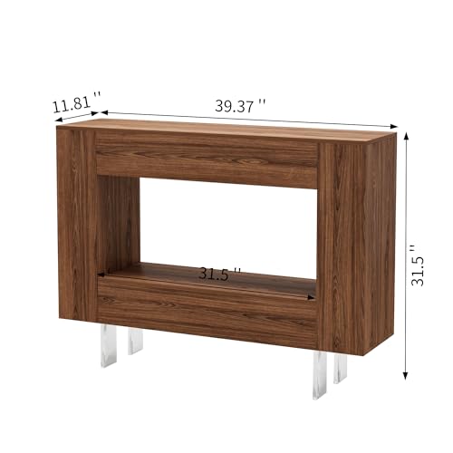 Console Table with Hidden Storage & Adjustable Shelves, Brown Wood Grain | Farmhouse sofa table for behind couch, living room, or hallway, entryway table with concealed cabinets & adjustable shelves - color: S-brown