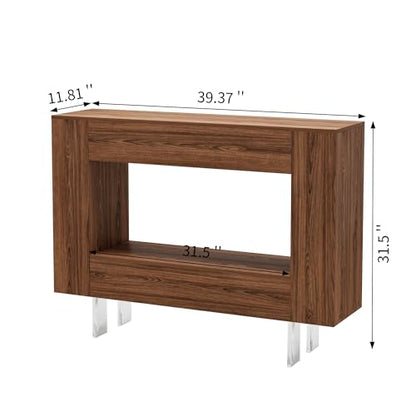 Console Table with Hidden Storage & Adjustable Shelves, Brown Wood Grain | Farmhouse sofa table for behind couch, living room, or hallway, entryway table with concealed cabinets & adjustable shelves - color: S-brown