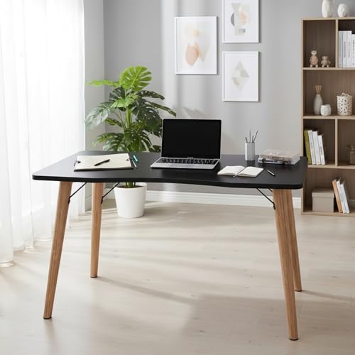 40” Black Computer Desk, 15° Arc Writing Table, Home Office & Gaming, Rounded Corner Enhance Stability with Leg Support