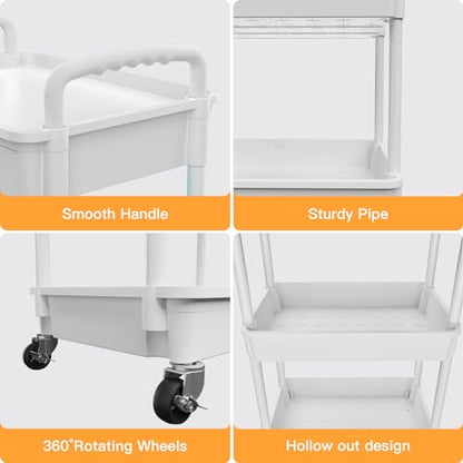 4 Tier Rolling Utility Cart with Drawer,REBECAT Utility Cart Made of Multifunctional Storage Organizer Tool for Kitchen,Bathroom,Living Room,Office(Gray) - color: White