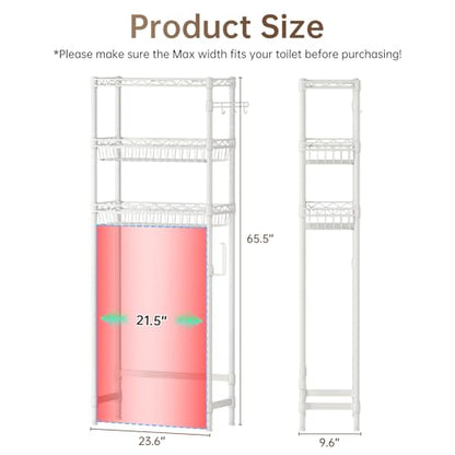 Golpart 3-Tier Over-The-Toilet Storage Shelf,Heavy-Duty Adjustable Bathroom Rack with 2 Mesh Baskets,Toilet Paper Holder & Hooks,Space-Saving Organizer for Bathroom,10”D x 24”W x 66”H,White - size: White with Baskets-10"D x 24"W x 66"H