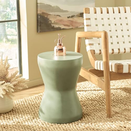 SAFAVIEH Outdoor - Torre Accent Stool - Modern Design - Sage Green Concrete - Weather Resistant Side Table - Ideal for Patio, Deck, Backyard, 12.2" W x 12.2" D x 17.3" H (VNN1001E)