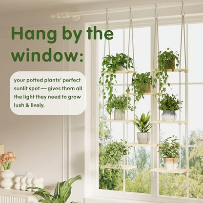 8 Tier Window Plant Shelves Hanging Indoor Plant Display | hanging window sill plant shelf, boho wall decor for bedroom living room; floating plant holder indoor garden display rack,