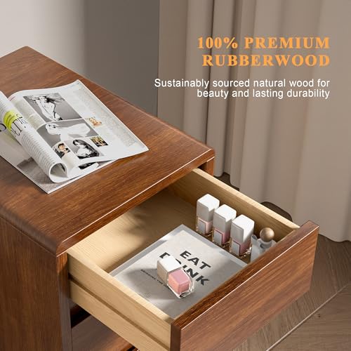 Nightstand with 3 Drawers Narrow Night Stand Solid Wood Bedside Table Mid Century Modern Nightstand Wooden End Table for Bedroom, Study, Office - color: Walnut-3d, size: 15.75''×11.8''×23.62''