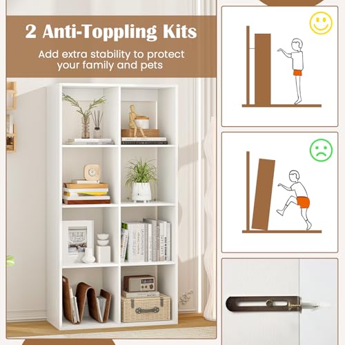8 Cube Storage Organizer, 4 Tier Floor Standing Bookshelf, 54 inch Tall Bookcase, Wooden Open Display Shelf for Living Room, Bedroom, Study, White Bookshelf with Open Back - size: 8 Cubes