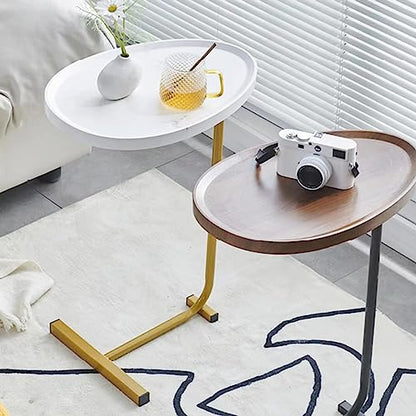 C-Shaped Side Table & End Table for Small Spaces and Living Room, Modern Nightstand Suit for Sofa Couch and Bed, White Oval top with Golden Metal Frame 2PCS 17.72"X11.8"X23.62" - color: White