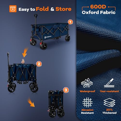 Originsure 300L Collapsible Beach Wagon Cart with Big Wheels, 560lbs, Blue | 48" Foldable Utility Wagon,7" All-Terrain Wheels,Heavy Duty Frame,Compact&Space-Saving,for Camping,Sports,Grocery,Garden - color: B-blue