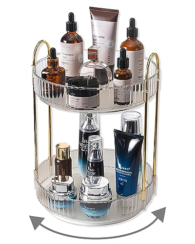 Asayuee 360 Rotating Makeup Organizer,2 Tier Large Capacity Make Up Organizers and Storage,Skincare Perfume Vanity Organizers,Bathroom Cosmetics Storage Organizer Countertop(Clear-2 Tier) - color: White, size: 2 Tier