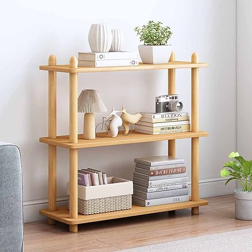 IOTXY 3-Tier Wooden Shelf Bookcase, Freestanding Open Bookshelf, Oak | Beech Wood Frame, 0.63" Shelves, Display Storage for Books, Plants, Decor, Living Room, Bedroom, Home Office - color: Oak, size: 3-Tier