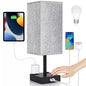 Bedside Table Lamp for Bedroom - Touch Small Lamp with USB C+A Charging Ports & AC Outlets, 3 Way Dimmable Nightstand Light for Living Room (LED Bulb Included, Grey) - color: Gray