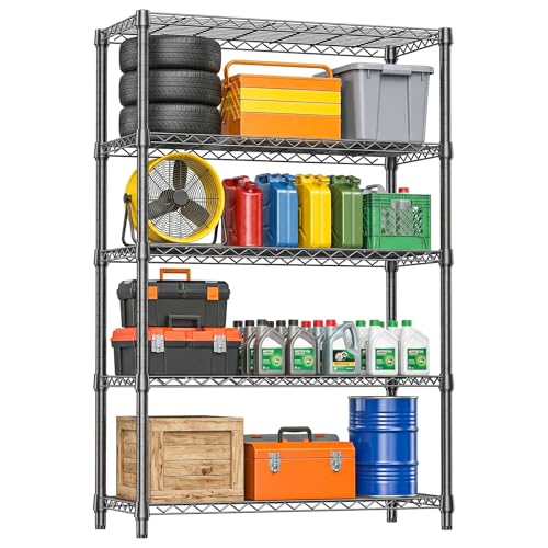IZEUK 5-Tier Heavy Duty Metal Storage Shelving Unit, Adjustable Steel Wire Rack Shelf Organizer for Garage, Kitchen, Basement, Laundry, Office(Black, 17.7" D x 47.2" W x 72.3" H, 1750 lbs Capacity) - color: Black, size: 17.7" D x 47.2" W x 72.3" H