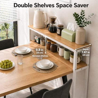 2-Tier Dining Table Side Rack, Narrow Kitchen Table Extension Shelf for Small Dining Table, Space Saving Storage Organizer for Small Kitchen Table for 2/4