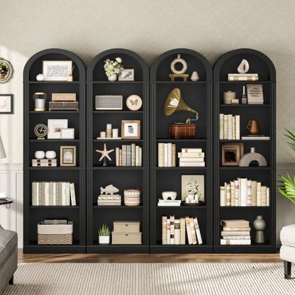 RALGEND Arched Bookshelf, 75.8" Tall Narrow Bookshelf, Arch Bookcase with Storage, 6-Tier Farmhouse Book Shelf, Wooden Arched Cabinet with Open Display Shelves, Adjustable Shelf, Black - color: Black, size: 18.9"L x 11.8"W x 75.8"H
