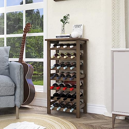 SMIBUY Bamboo Wine Rack, 28 Bottles Display Holder with Table Top, 7-Tier Free Standing Storage Shelves for Kitchen, Pantry, Cellar, Bar (Walnut) - color: Walnut