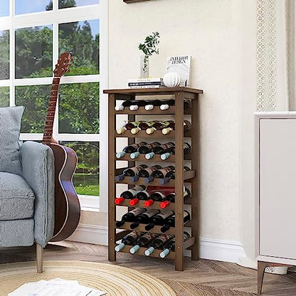 SMIBUY Bamboo Wine Rack, 28 Bottles Display Holder with Table Top, 7-Tier Free Standing Storage Shelves for Kitchen, Pantry, Cellar, Bar (Walnut) - color: Walnut