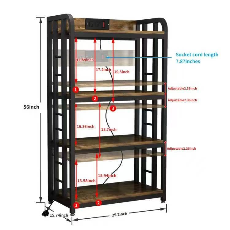 SIREDEEP Bakers Rack with Power Outlet ，4-Tier Kitchen Baker's Rack,Microwave Stand with Storage Suitable for Kitchen, Living Room, Dinning Room，Coffee Bar(Rustic Brown) - color: Rustic Brown