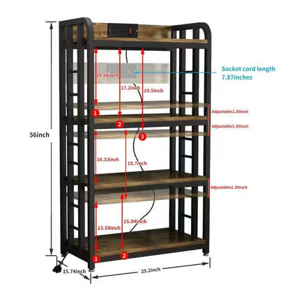SIREDEEP Bakers Rack with Power Outlet ，4-Tier Kitchen Baker's Rack,Microwave Stand with Storage Suitable for Kitchen, Living Room, Dinning Room，Coffee Bar(Rustic Brown) - color: Rustic Brown