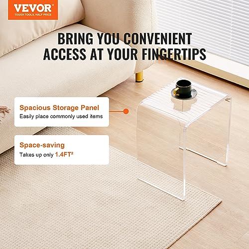 VEVOR Acrylic Side Table, Clear End Table, 18mm Thicker, One-Piece No Assembly Required, 18" High Modern Nightstand Used in Living Room & Bedroom, Bathroom, Home Decor, for Drink, Coffee, Food, Snack - style: U-Shaped