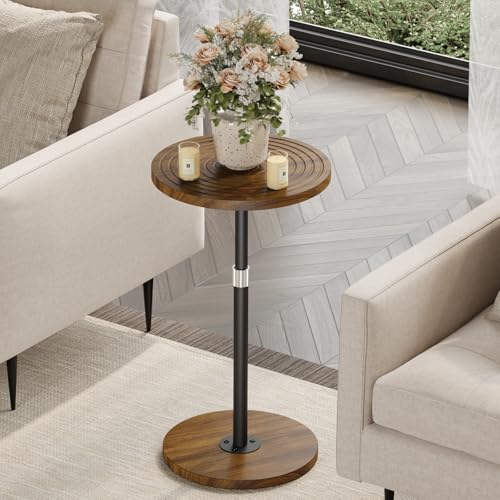 Asgolion Round Side Table Set of 2, Adjustable-Height Small Drink Table, Pedestal Martini Stand, Weighted Base Cocktail Table Accent Nightstand for Living Room, Bedroom, Bathroom, Office, Walnut - color: Walnut, size: 11.8"D x 11.8"W x 30"H