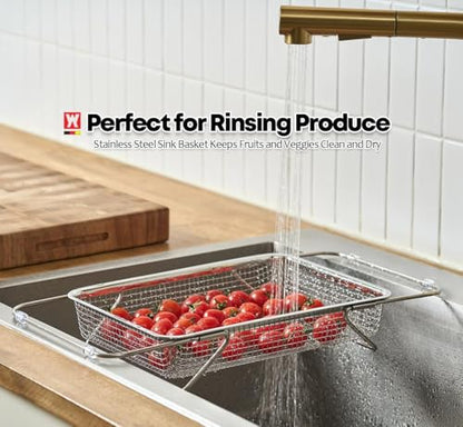 WAGENSTEIGER Extendable Dish Rack with Feet, Vegetable Colander Basket, Stainless Steel Dish or Silverware Drying Rack, Ultimate Kitchen Organizer Over the Sink (11.81 x 8.27 x 2.76 Inches) - size: 11.81 x 8.27 x 2.76 Inches