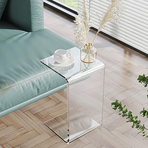 Premium C-Shape Acrylic Side Table,24" L x 14" W x 12" H x 1/2" Thick Clear End Table,Transparent Nightstand with Waterfall Edges,Modern Lucite Side Table for Living Room - size: 24" L x 14" W x 12" H