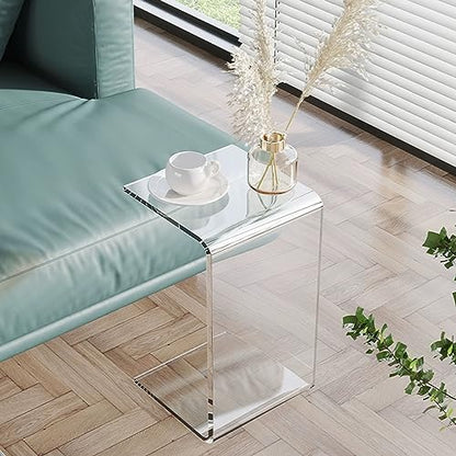 Premium C-Shape Acrylic Side Table,24" L x 14" W x 12" H x 1/2" Thick Clear End Table,Transparent Nightstand with Waterfall Edges,Modern Lucite Side Table for Living Room - size: 24" L x 14" W x 12" H