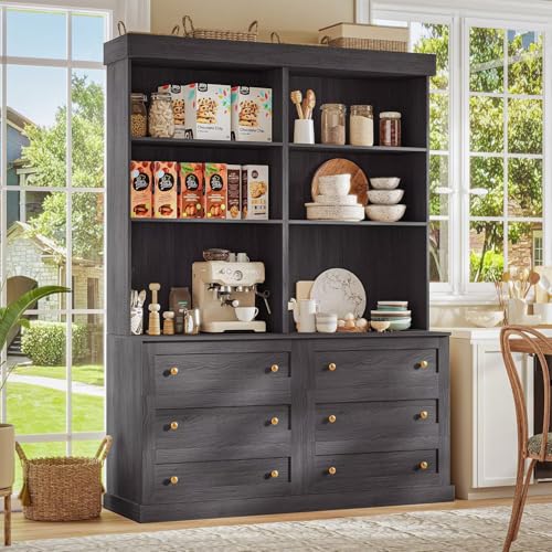 ivaniti 71" Tall Farmhouse Kitchen Pantry, Large Freestanding Storage Cabinet with Drawers, Coffee Bar Hutch with Microwave Stand and Adjustable Shelves for Kitchen and Living Room, Black, Set of 2 - color: Black, size: 2B