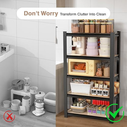 WORKPRO 5-Tier Black Shelving with Board, 24.1”Wx16.2”Dx60”H, 3000LBS Load | Boltless, Adjustable,Waterproof Board, 3000lbs Heavy Duty - color: Black, size: 24-1/10”W x 16-1/5”D x 60”H