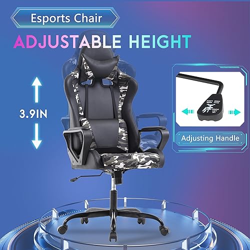 PayLessHere Ergonomic Racing Desk Chair Gaming Chair Computer Chair with Armrests 360° Swivel & Caster Pu Desk Task Chair Executive Headrest Lumbar Support for Back Pain Women Men and Adults (Camo) - color: Camo