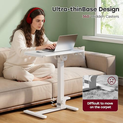 Foldable Mobile Standing Desk, 27 Inch Small Rolling Laptop Cart Height Adjustment, 90° Tiltable Bedside Table, No Assembly Needed Portable Computer Workstation, White - color: White
