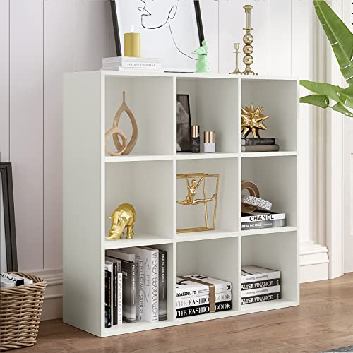 OSCHF 9-Cube Storage Shelf Bookcase - Wooden 3-Tier Floor Standing Open Bookshelf for Home and Office, Display Cabinet, Warm White - color: Warm White, size: 9-Cube