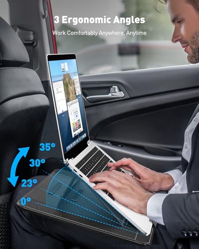 AboveTEK Adjustable Laptop Lap Desk, 3 Ergonomic Angles, PU Leather Non-Slip Surface, Heat Shield, Retractable Mouse Pad, Portable Laptop Lap pad Workstation for Bed, Sofa, Travel - color: Black