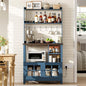 ChooChoo Farmhouse Coffee Bar Cabinet with Storage, Bakers Rack with Power Outlets, Microwave Stand Kitchen Cabinet with Hutch and 6 Hooks, Blue - color: Blue