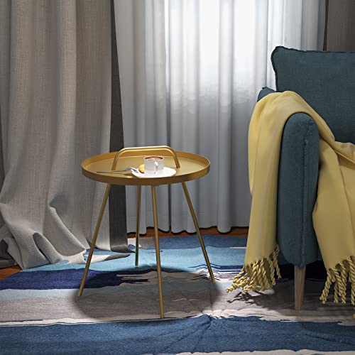 Grand patio Outdoor Side Table with Handle Portable Small End Table 17-in Round Side Coffee Table Gold - color: Gold With Handle