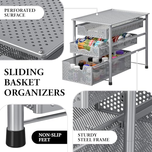 Simple Houseware Stackable 3 Tier Sliding Basket Organizer Drawer, Silver - color: Silver, size: 3-Tier