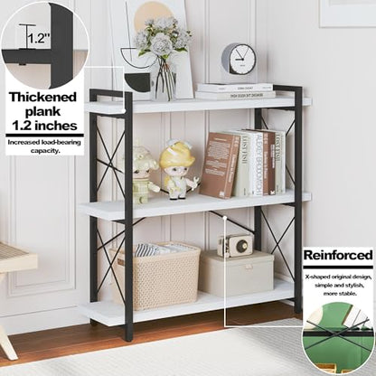 HCHQHS Bookshelf, 3-Tier Industrial Bookcase, Open Book Shelf, Freestanding Horizontal Bookshelves with Metal Frame - color: White & Black, size: 3-Tier (35.8"W x 35.8"H)