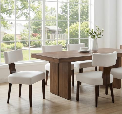 RIVOVA Set of 4 Modern Dining Chairs, Farmhouse Velvet Upholstered Dining Room Chairs Kitchen Chairs Side Armless Chairs with Curved Backrest Wood Legs, Cream - color: Cream Curved