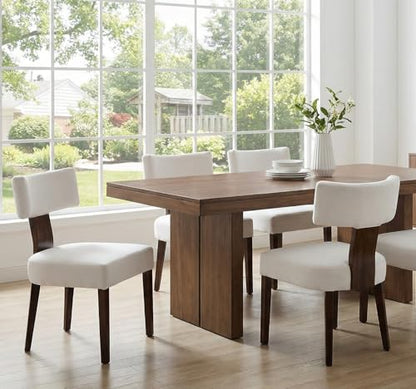 RIVOVA Set of 4 Modern Dining Chairs, Farmhouse Velvet Upholstered Dining Room Chairs Kitchen Chairs Side Armless Chairs with Curved Backrest Wood Legs, Cream - color: Cream Curved