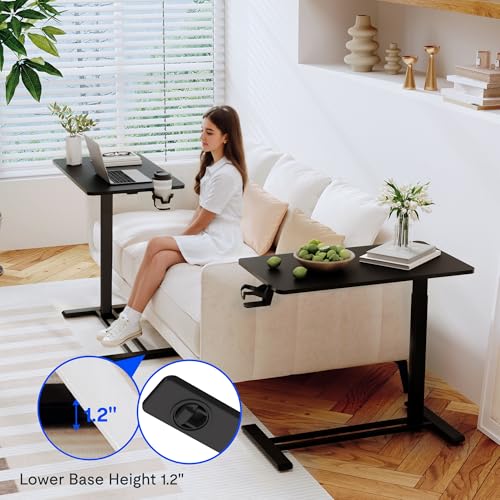 FLEXISPOT Adjustable C Table with Wheels, Mobile Snack Side End Table Sofa Couch Bedside Table Laptop Rolling Cart TV Tray Night Stand Small Space Side Table,(31.5" W x 17.7" D,Black) - color: Black, size: 32x18