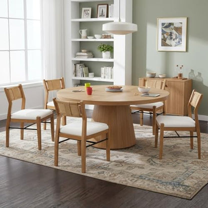 BESTANO Modern Armless Dining Chairs with Rope Woven Back Set of 6, Beige Linen Fabric Upholstered Kitchen & Dining Room Chairs, Mid-Century Classic Farmhouse Wooden Side Chair - color: Beige, size: 6 Chairs