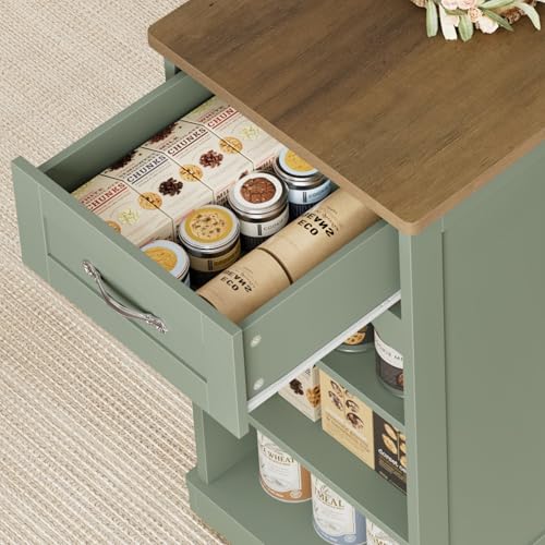HOSTACK 47" W Kitchen Island Cart with Storage, Rolling Island Table, Green | Mobile Kitchen Storage Islands on Wheels with 2 Drawers, Adjustable Shelves, Movable Buffet Cabinet for Dining room - style: Green + Rustic Brown