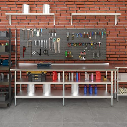 AmGood Stainless Steel Work Table with 1.5" Backsplash and 2 Shelves | Metal Kitchen Food Prep Table | NSF (96" Long x 24" Deep) - size: 96" Long x 24" Deep