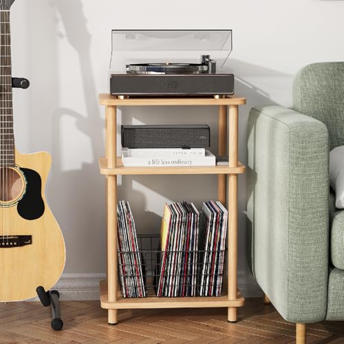 Apicizon 3 Tier End Table, Record Player Stand with Storage Shelf, Wooden Vinyl Record, Nightstand Bedside Table for Small Spaces, Bedroom, Living Room, Easy Assembly, Natural - color: Natural, size: 1 Set, style: 3 Tier