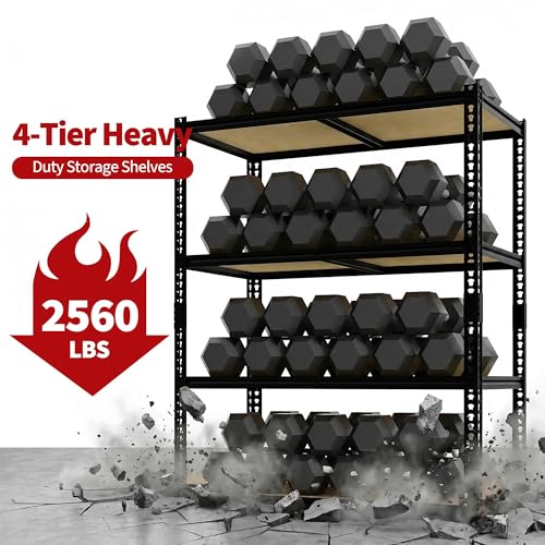 Garvee 48" W Heavy Duty Garage Storage Shelves, 4 Tier Adjustable Metal Shelving Units, 2560 LBS Capacity, 48" W x 24" D x 60" H Utility Rack Shelf for Warehouse Basement Pantry Kitchen