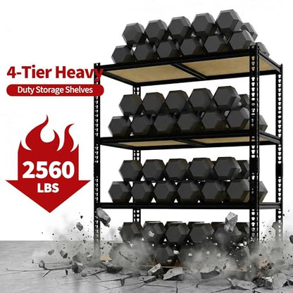 Garvee 48" W Heavy Duty Garage Storage Shelves, 4 Tier Adjustable Metal Shelving Units, 2560 LBS Capacity, 48" W x 24" D x 60" H Utility Rack Shelf for Warehouse Basement Pantry Kitchen