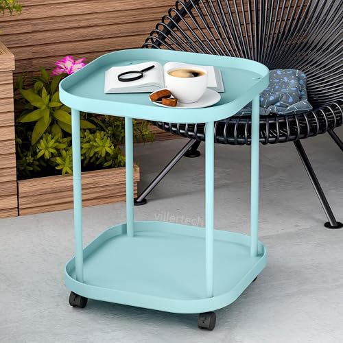 Side Table with Wheels, End Table Living Room Plastic Mobile Sofa Side Table Small Night Stand Bedroom Blue - color: Blue, size: 1 Pack