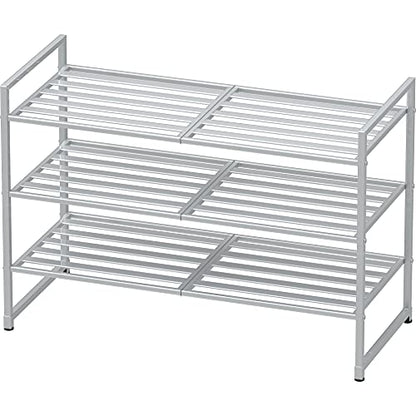 Simple Houseware 3-Tier Stackable Metal Panel Shoes Rack, Silver - color: Silver, style: Metal Panel