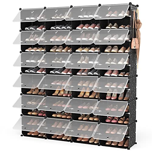 ROJASOP Shoe Storage Cabinet, 12-Tier Shoe Organizer 96 Pairs Extra Large Plastic Shoe Rack with Covers Portable Shoe Rack Organizer with Doors Big Shoe Rack for Closet Entryway Bedroom - color: Black, size: 96 Pairs